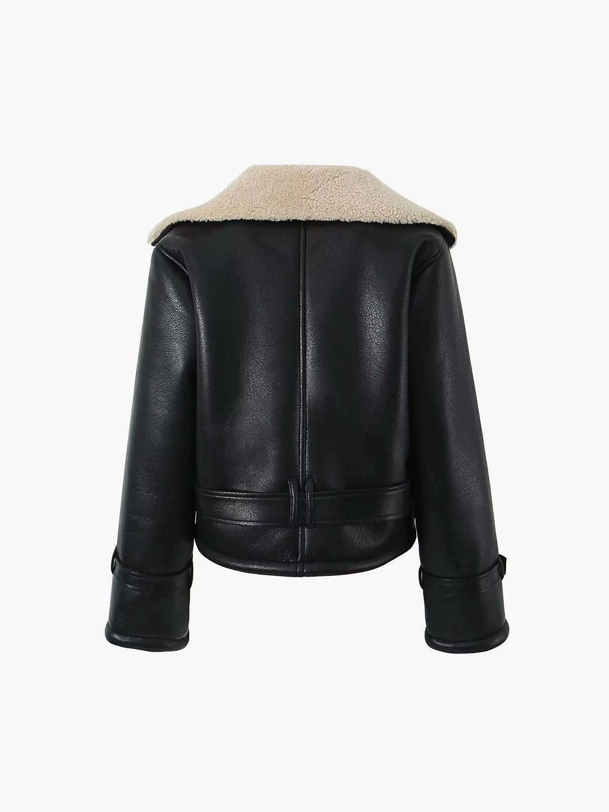 Lined Shearling Faux Leather Bomber Jacket