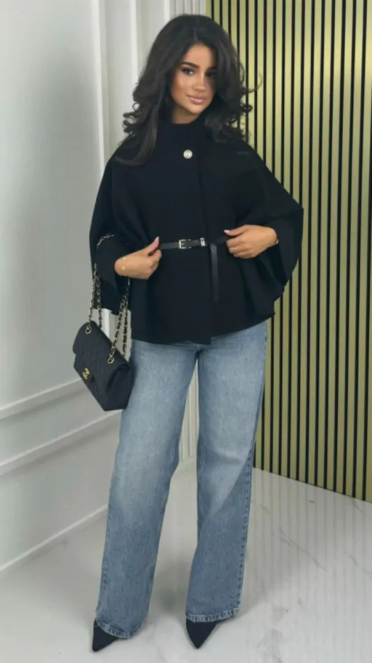 Naya | Belted Cape-Style Wool Coat