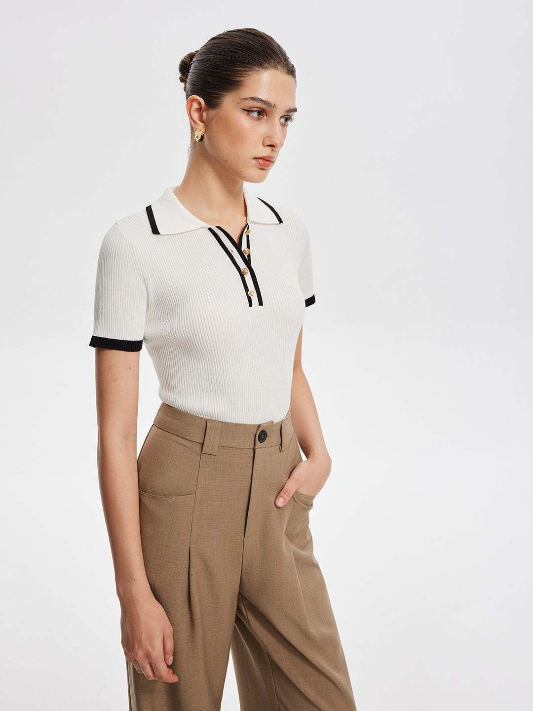 Button-Up Polo Collar Top