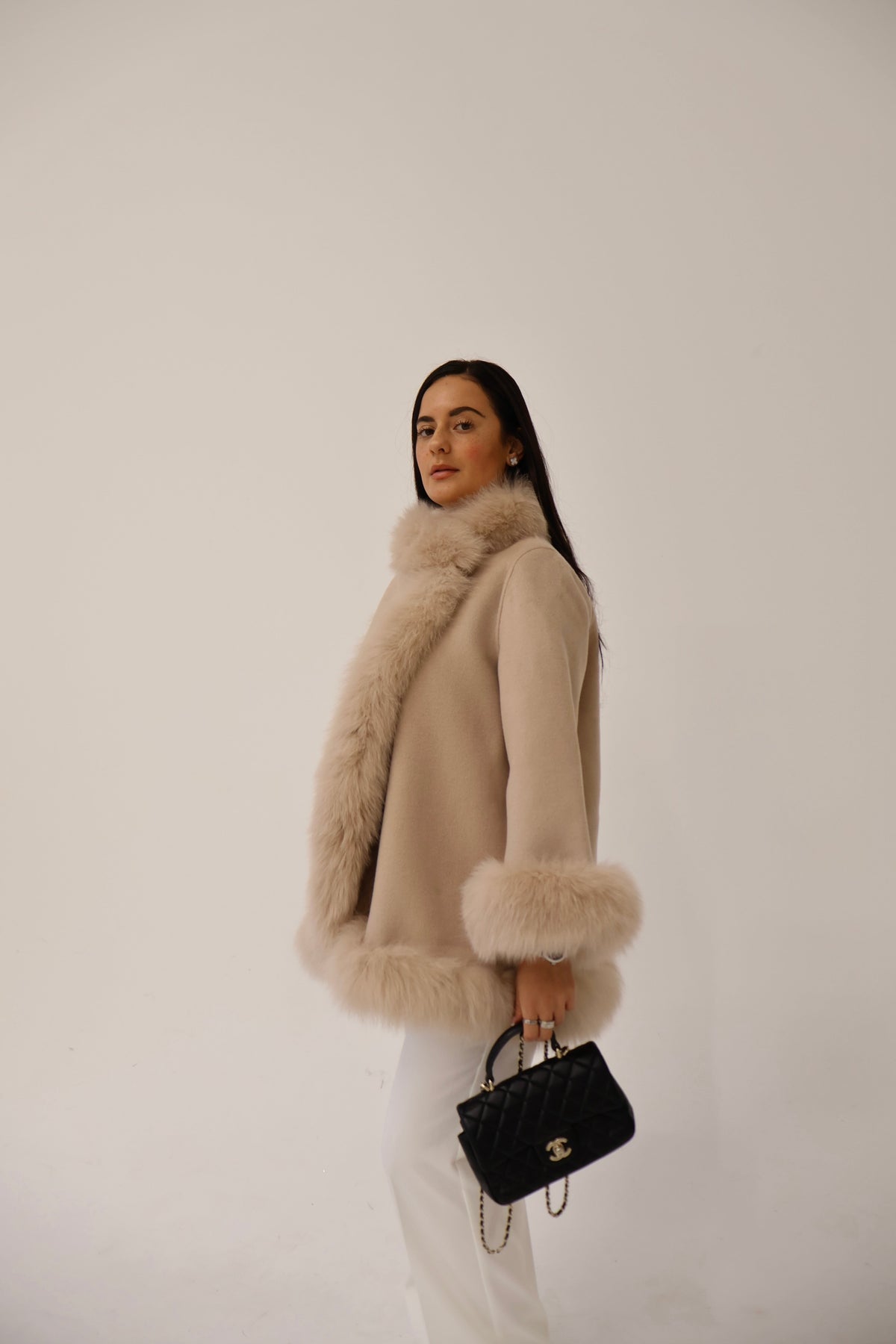 Celeste | Faux Fur Cape Coat with Fluffy Trim