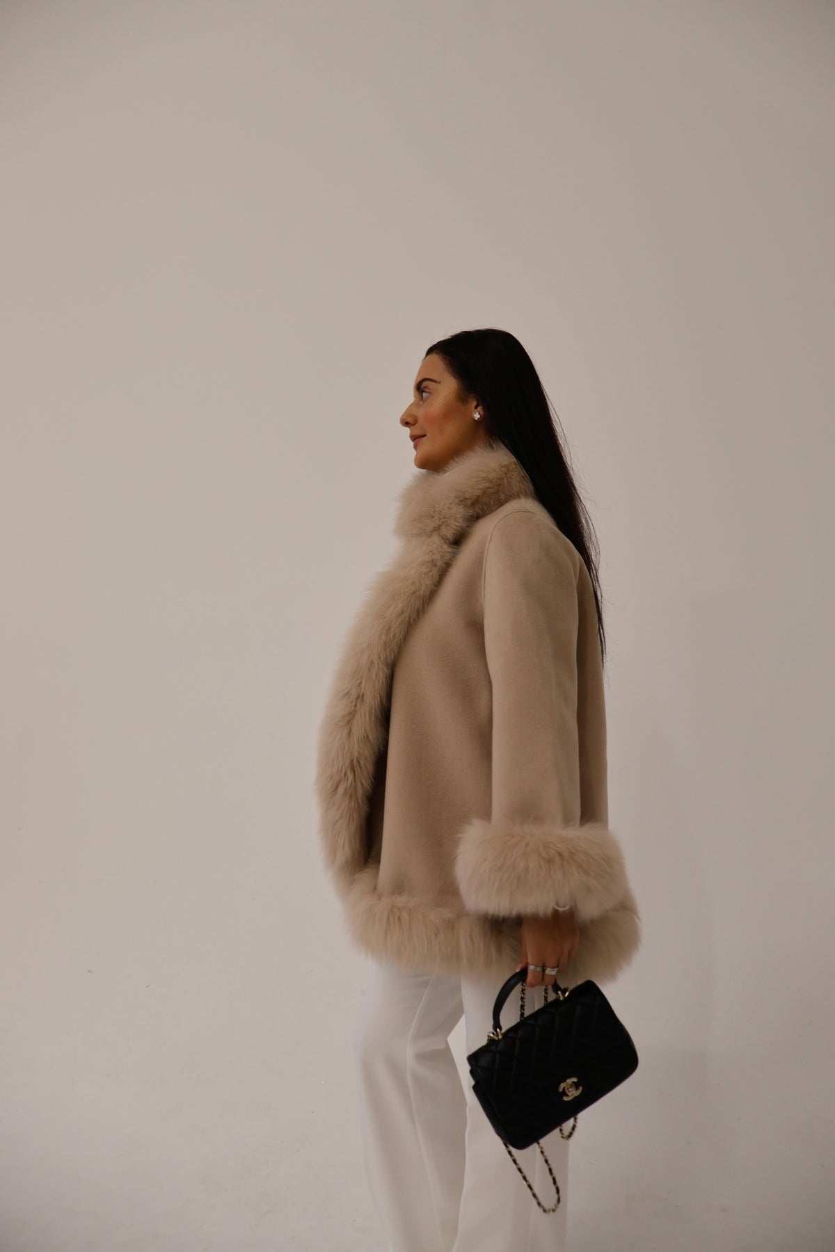 Celeste | Faux Fur Cape Coat with Fluffy Trim